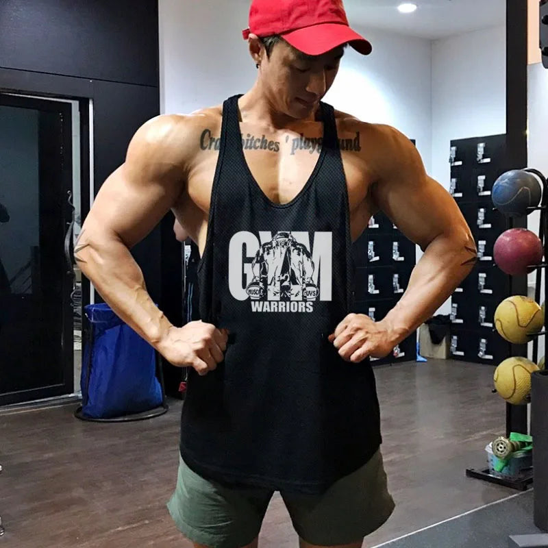 Débardeur de sport pour homme, vêtement de fitness, musculation, course, maillot de corps en maille, sans manches