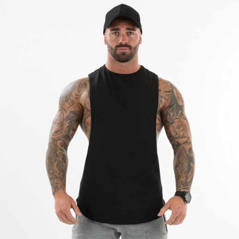 Débardeur de musculation coupe fluide pour homme, t-shirt de sport avec emmanchures basses, débardeur d'entraînement sans manches