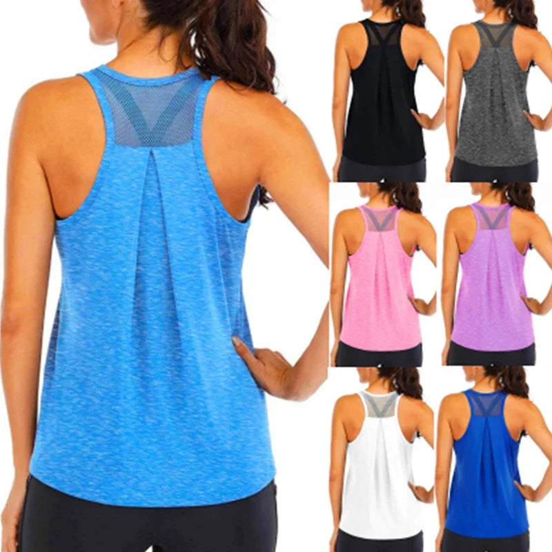 T-shirt de yoga femme, nouveau style, décontracté, hauts de fitness, débardeur femme, t-shirt de sport sans manches, séchage rapide, blouse d'entraînement de course à pied pour la gym