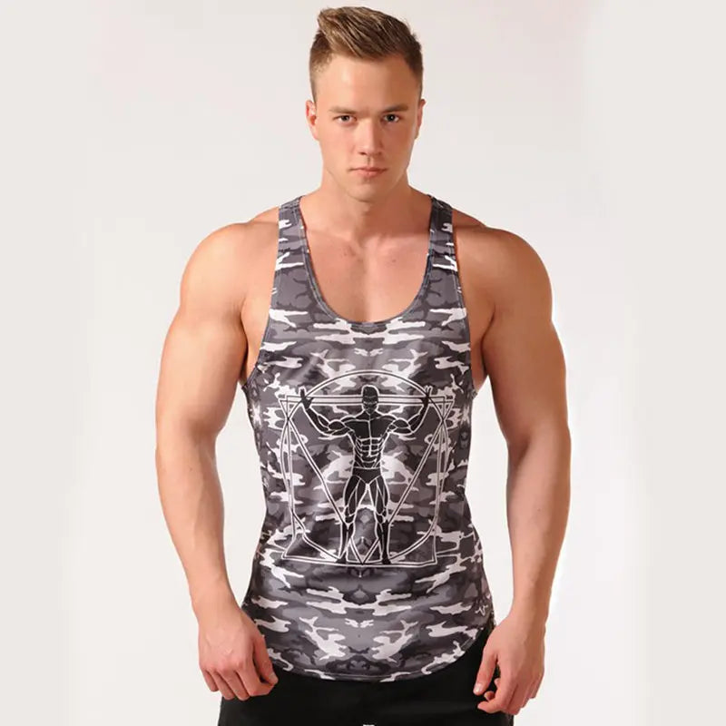 Débardeurs de Musculation Homme Camouflage Gilet sans Manches Gym Fitness Entraînement Maillot de Corps Séchage Rapide Vêtement d'Entraînement