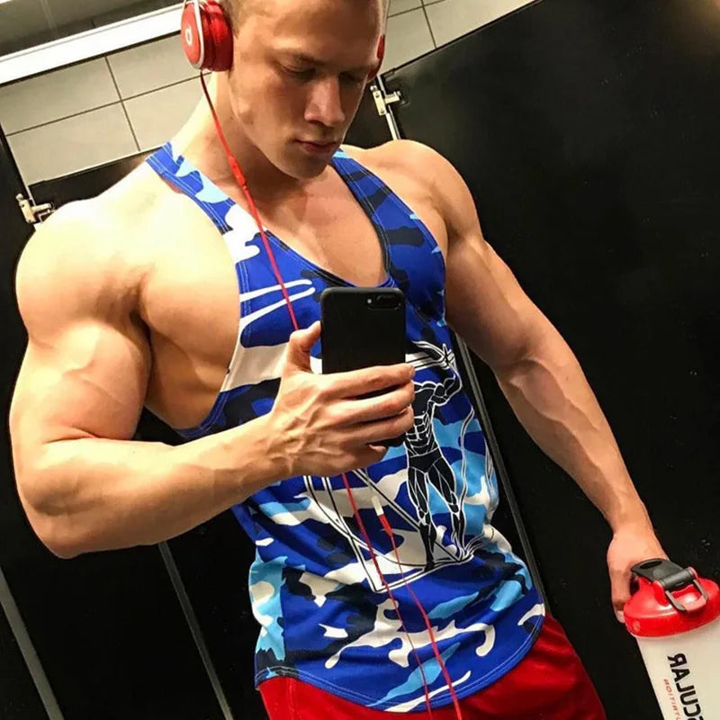 Débardeurs de Musculation Homme Camouflage Gilet sans Manches Gym Fitness Entraînement Maillot de Corps Séchage Rapide Vêtement d'Entraînement