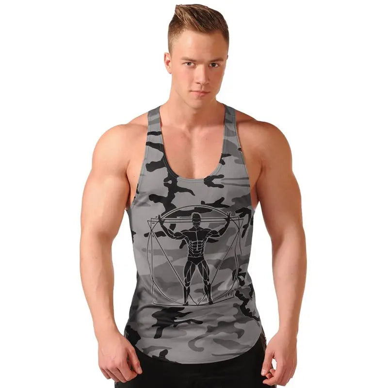 Débardeurs de Musculation Homme Camouflage Gilet sans Manches Gym Fitness Entraînement Maillot de Corps Séchage Rapide Vêtement d'Entraînement
