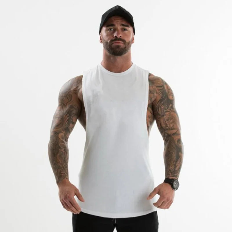 Débardeur de musculation coupe fluide pour homme, t-shirt de sport avec emmanchures basses, débardeur d'entraînement sans manches