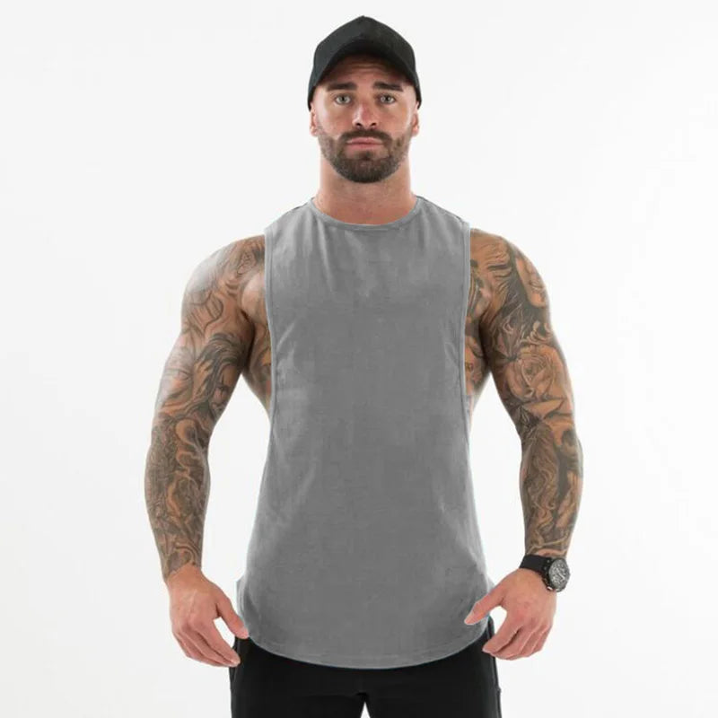 Débardeur de musculation coupe fluide pour homme, t-shirt de sport avec emmanchures basses, débardeur d'entraînement sans manches