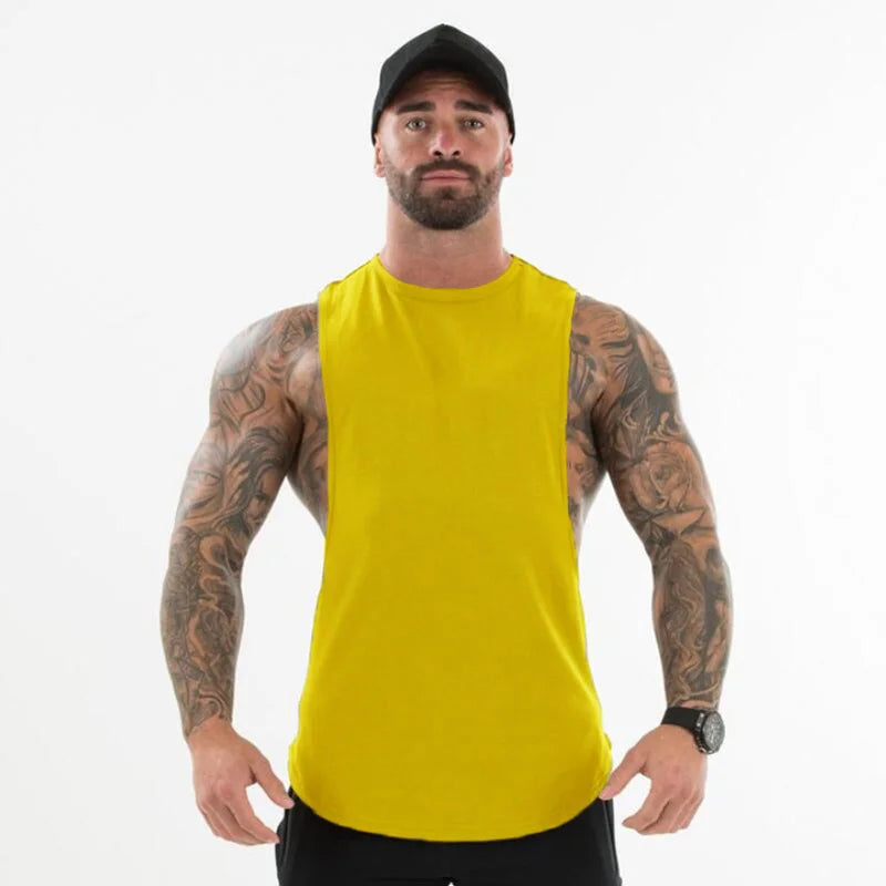 Débardeur de musculation coupe fluide pour homme, t-shirt de sport avec emmanchures basses, débardeur d'entraînement sans manches
