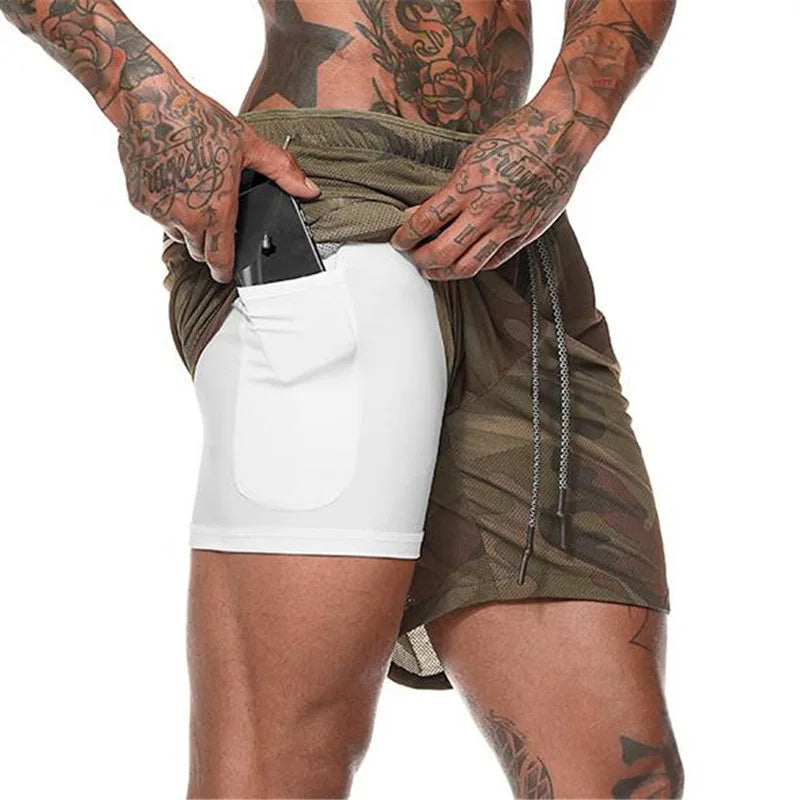Short de sport pour homme, respirant, à double épaisseur 2 en 1, séchage rapide, pour la gym, le jogging, l'entraînement, coupe ajustée