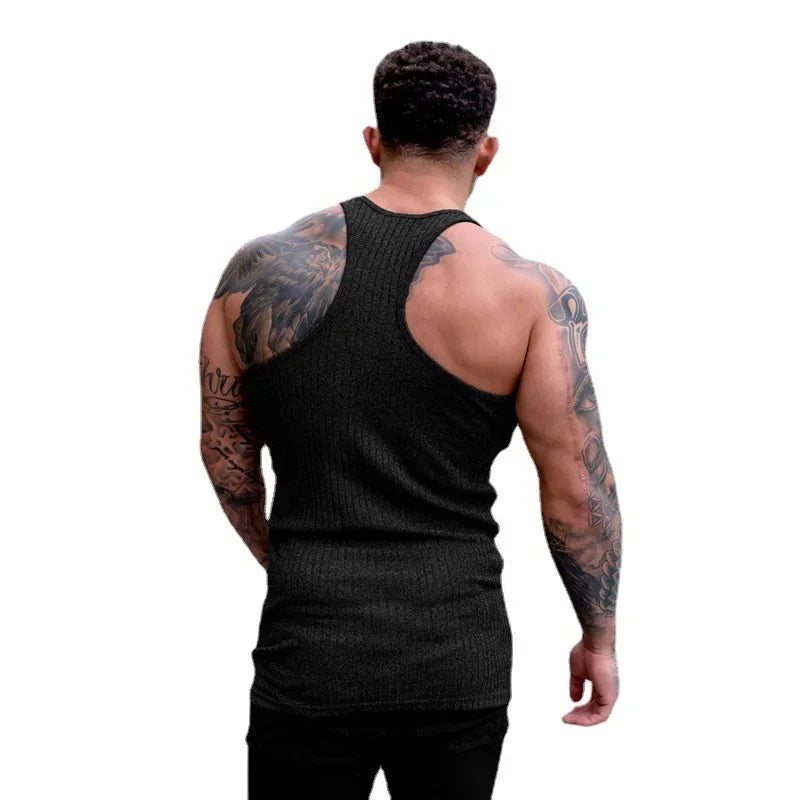 Débardeurs de fitness pour hommes, musculation, coupe ajustée, sans manches, chemise d'entraînement, mode, rayures verticales, tricoté, séchage rapide