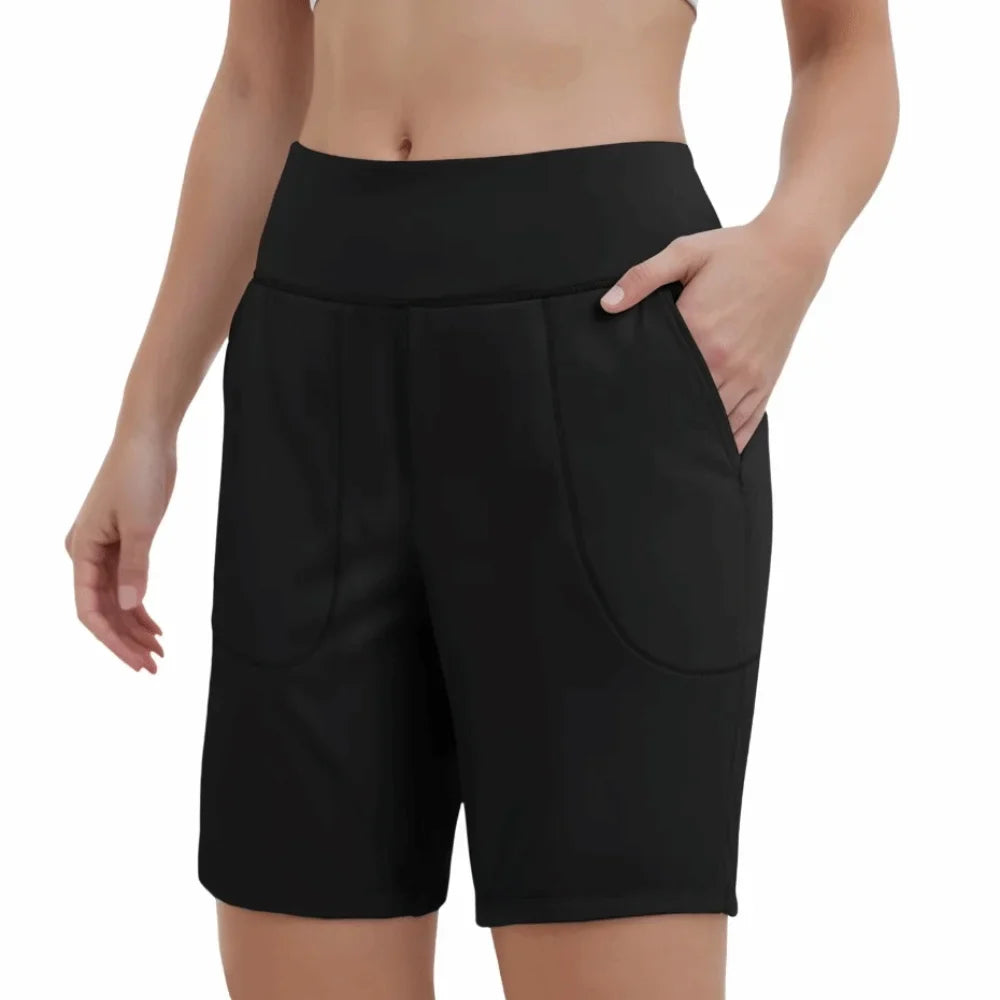 Shorts de sport femme taille élastique, shorts de running taille haute, séchage rapide, confortables et respirants pour le yoga et l'entraînement.