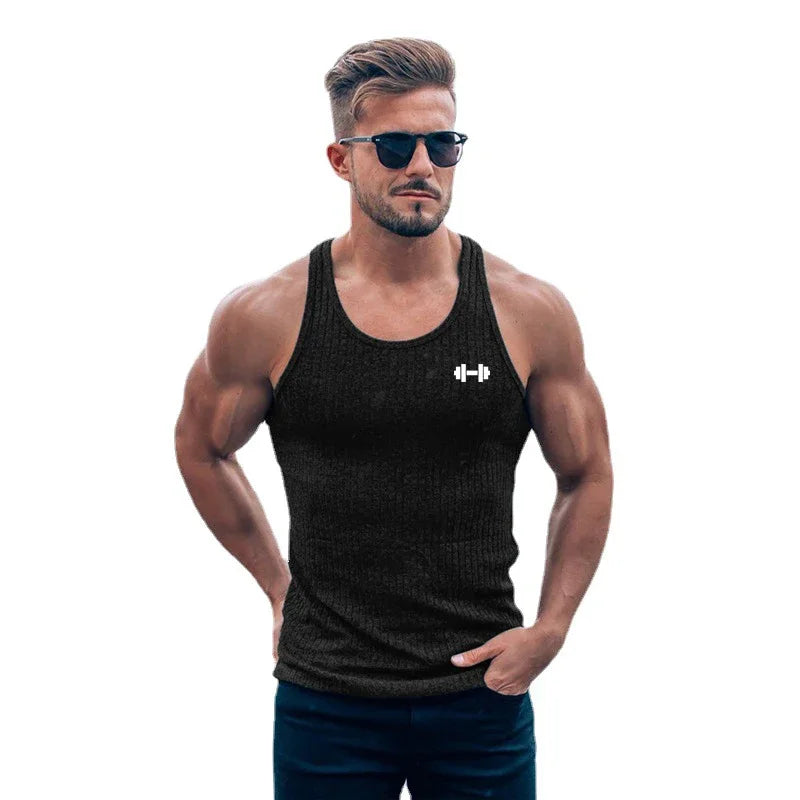 Débardeurs de fitness pour hommes, musculation, coupe ajustée, sans manches, chemise d'entraînement, mode, rayures verticales, tricoté, séchage rapide