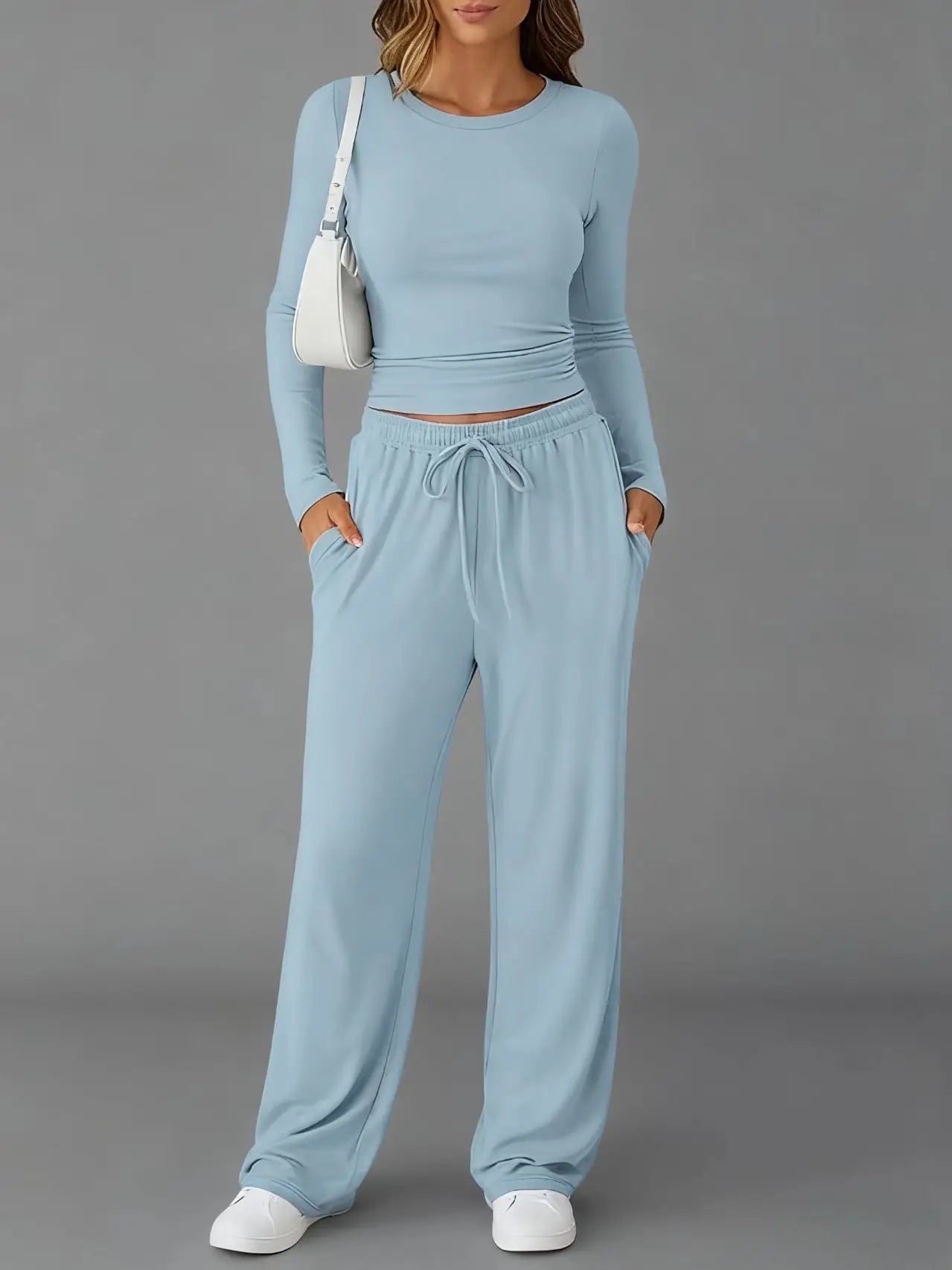 Ensemble de survêtement pour femme, mode européenne et américaine, décontracté, sport, automne hiver, couleur unie, cordon de serrage, manches longues