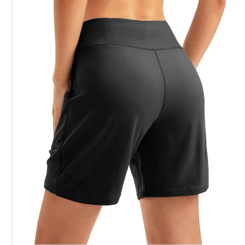 Shorts de sport femme taille élastique, shorts de running taille haute, séchage rapide, confortables et respirants pour le yoga et l'entraînement.