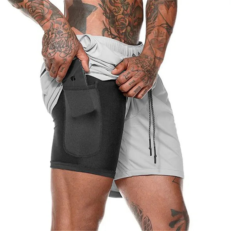 Short de sport pour homme, respirant, à double épaisseur 2 en 1, séchage rapide, pour la gym, le jogging, l'entraînement, coupe ajustée