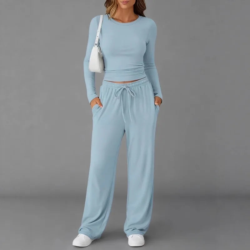 Ensemble de survêtement pour femme, mode européenne et américaine, décontracté, sport, automne hiver, couleur unie, cordon de serrage, manches longues