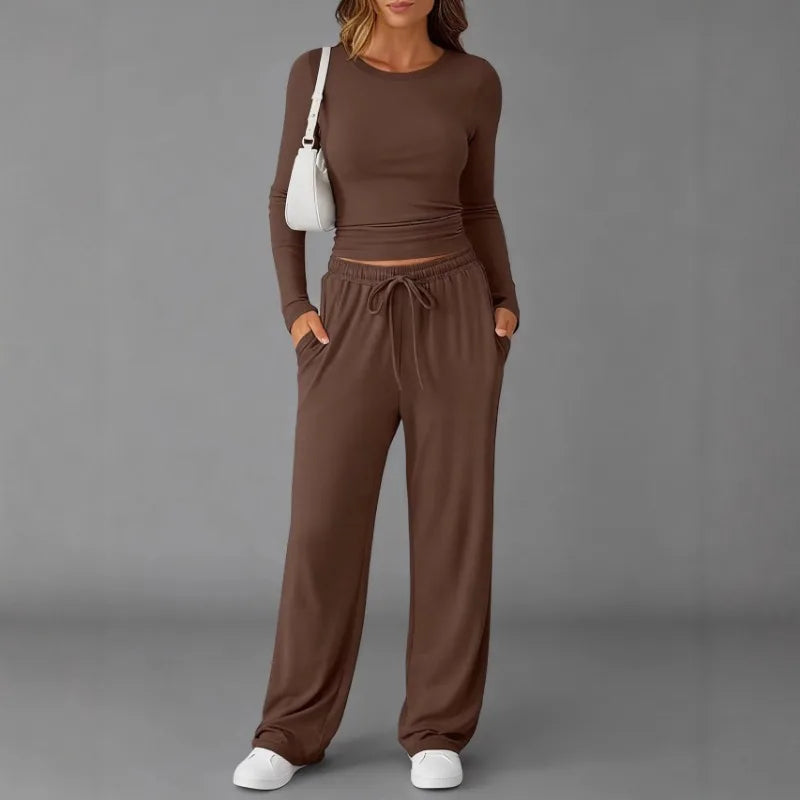 Ensemble de survêtement pour femme, mode européenne et américaine, décontracté, sport, automne hiver, couleur unie, cordon de serrage, manches longues