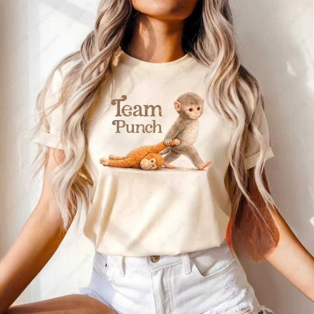 T-shirt imprimé Team Punch Monkey pour hommes et femmes, en coton pur, vêtements d'été, Harajuku, mode, manches courtes, unisexe
