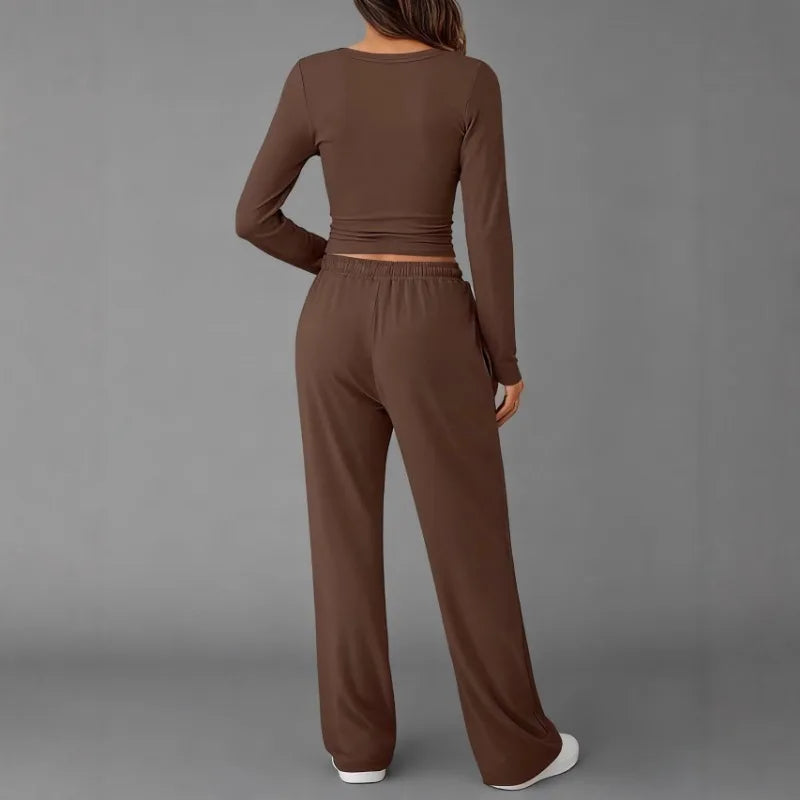 Ensemble de survêtement pour femme, mode européenne et américaine, décontracté, sport, automne hiver, couleur unie, cordon de serrage, manches longues