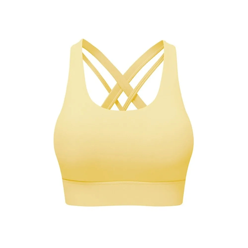 Soutien-gorge de sport confortable pour le yoga, brassière à bonnets fixes, débardeur, sous-vêtement de fitness sans couture, absorbant la transpiration, pour femme