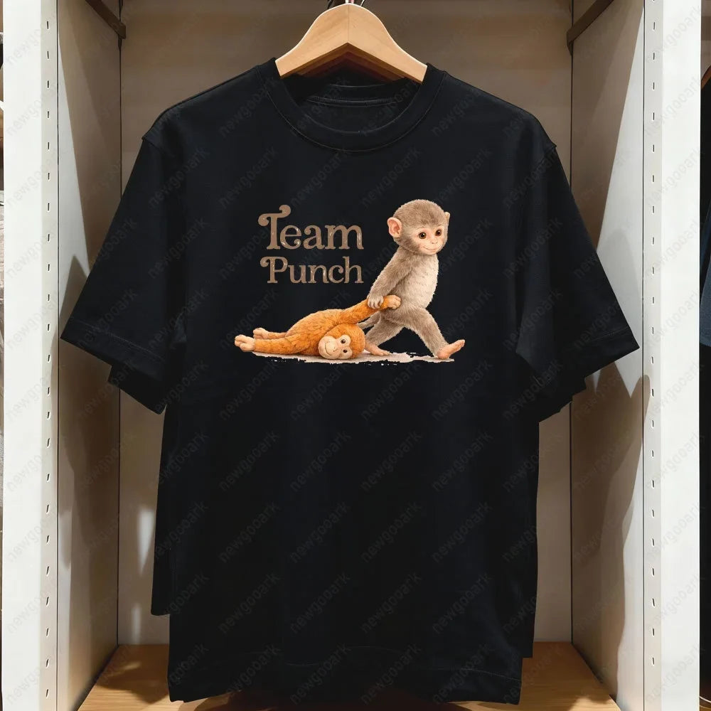 T-shirt imprimé Team Punch Monkey pour hommes et femmes, en coton pur, vêtements d'été, Harajuku, mode, manches courtes, unisexe