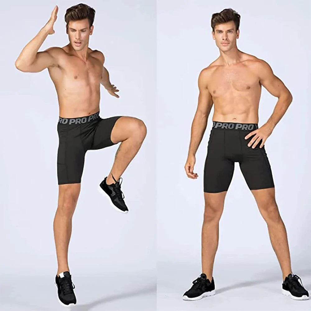 Shorts de sport pour hommes avec poches Leggings de compression d'entraînement pour hommes Caleçons en polyester pour hommes Collants athlétiques de course de basket-ball