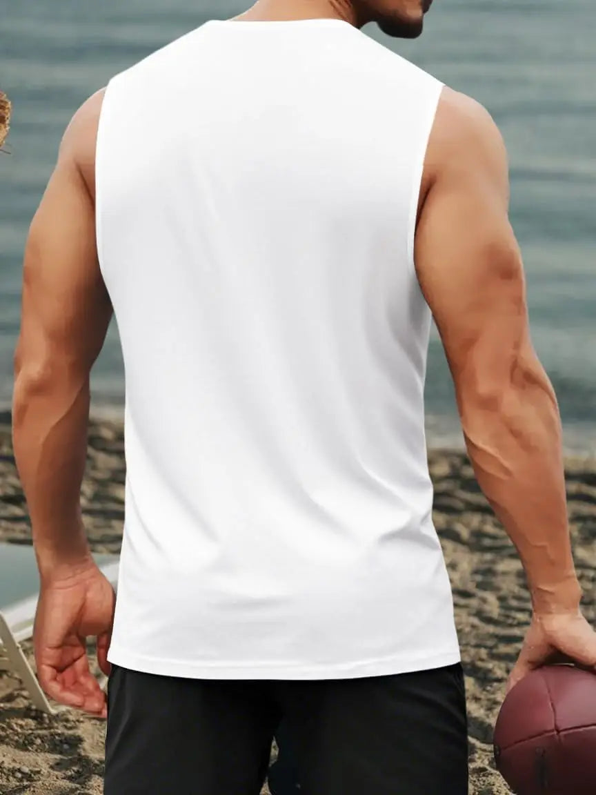 Débardeurs pour hommes, t-shirts d'entraînement sans manches, couleur unie, séchage rapide en polyester pour hommes, débardeurs de plage et t-shirts de sport d'été