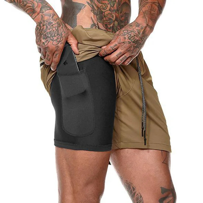 Short de sport pour homme, respirant, à double épaisseur 2 en 1, séchage rapide, pour la gym, le jogging, l'entraînement, coupe ajustée