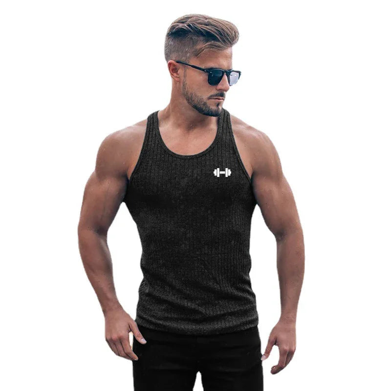 Débardeurs de fitness pour hommes, musculation, coupe ajustée, sans manches, chemise d'entraînement, mode, rayures verticales, tricoté, séchage rapide