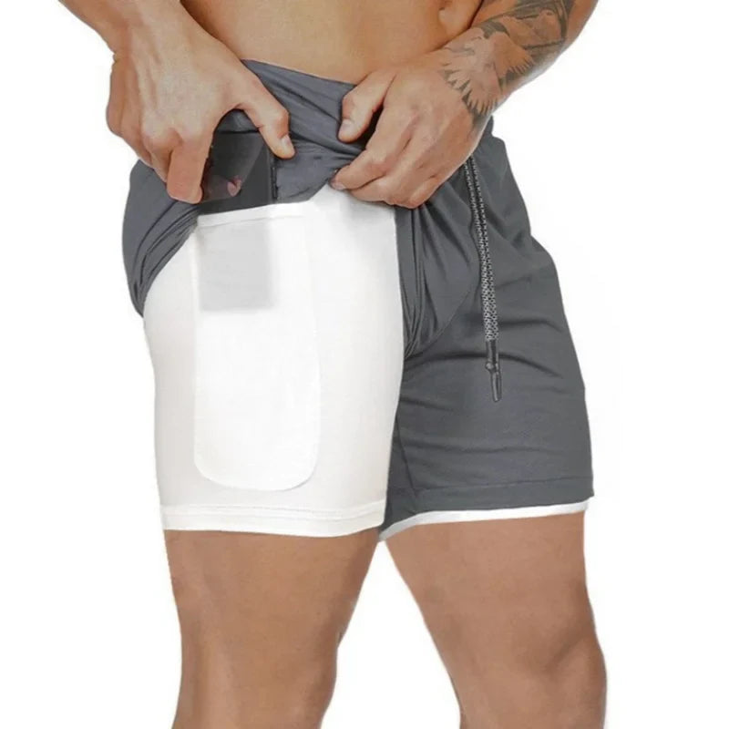 Short de sport pour homme, respirant, à double épaisseur 2 en 1, séchage rapide, pour la gym, le jogging, l'entraînement, coupe ajustée