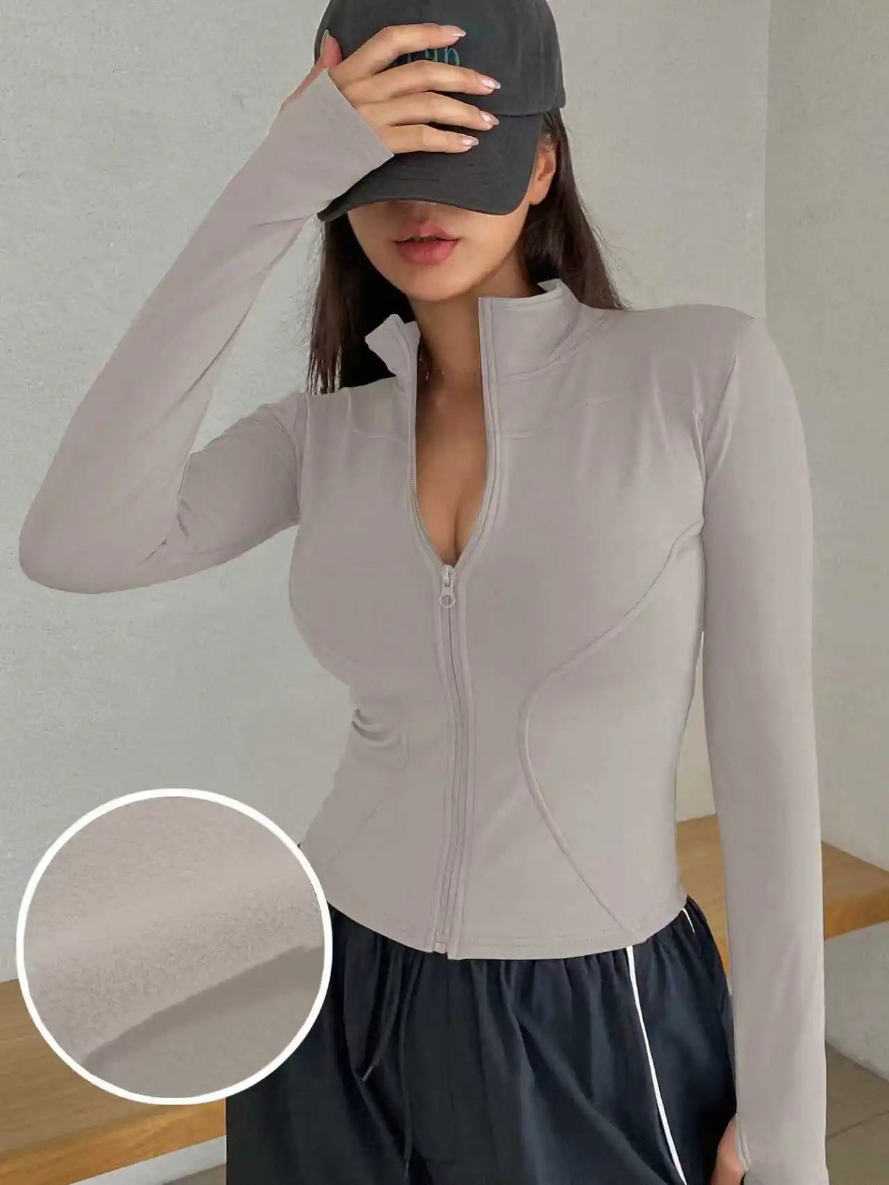 Veste de sport à manches longues pour femme, coupe ajustée, yoga, séchage rapide, cardigan zippé, col montant, course, fitness