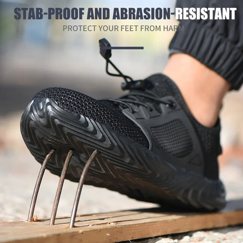 Chaussures de travail en maille pour hommes Baskets légères à embout en acier Bottes de travail indestructibles Chaussures de sécurité respirantes Bottes de travail de construction Chaussures