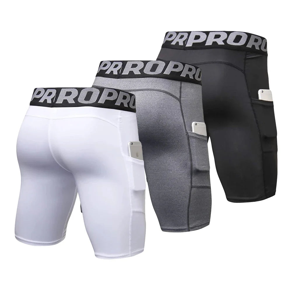 Shorts de sport pour hommes avec poches Leggings de compression d'entraînement pour hommes Caleçons en polyester pour hommes Collants athlétiques de course de basket-ball