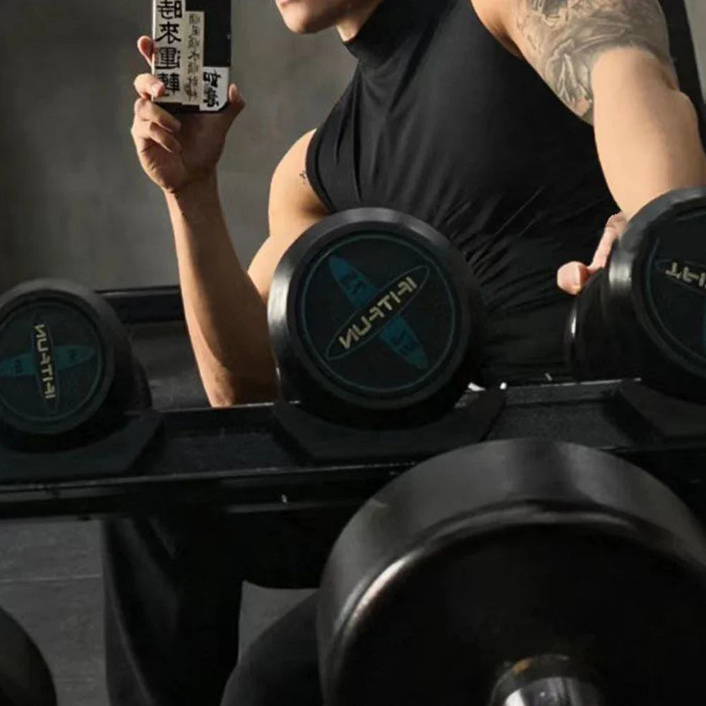 Débardeur de sport sans manches pour homme, gilet de musculation moulant, t-shirt de fitness pour homme musclé, survêtement de sport, col montant