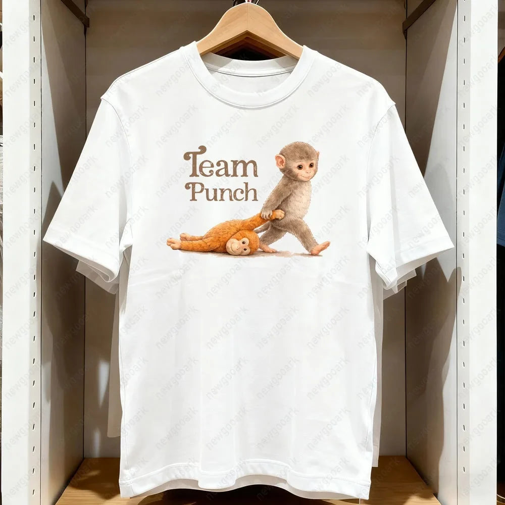 T-shirt imprimé Team Punch Monkey pour hommes et femmes, en coton pur, vêtements d'été, Harajuku, mode, manches courtes, unisexe