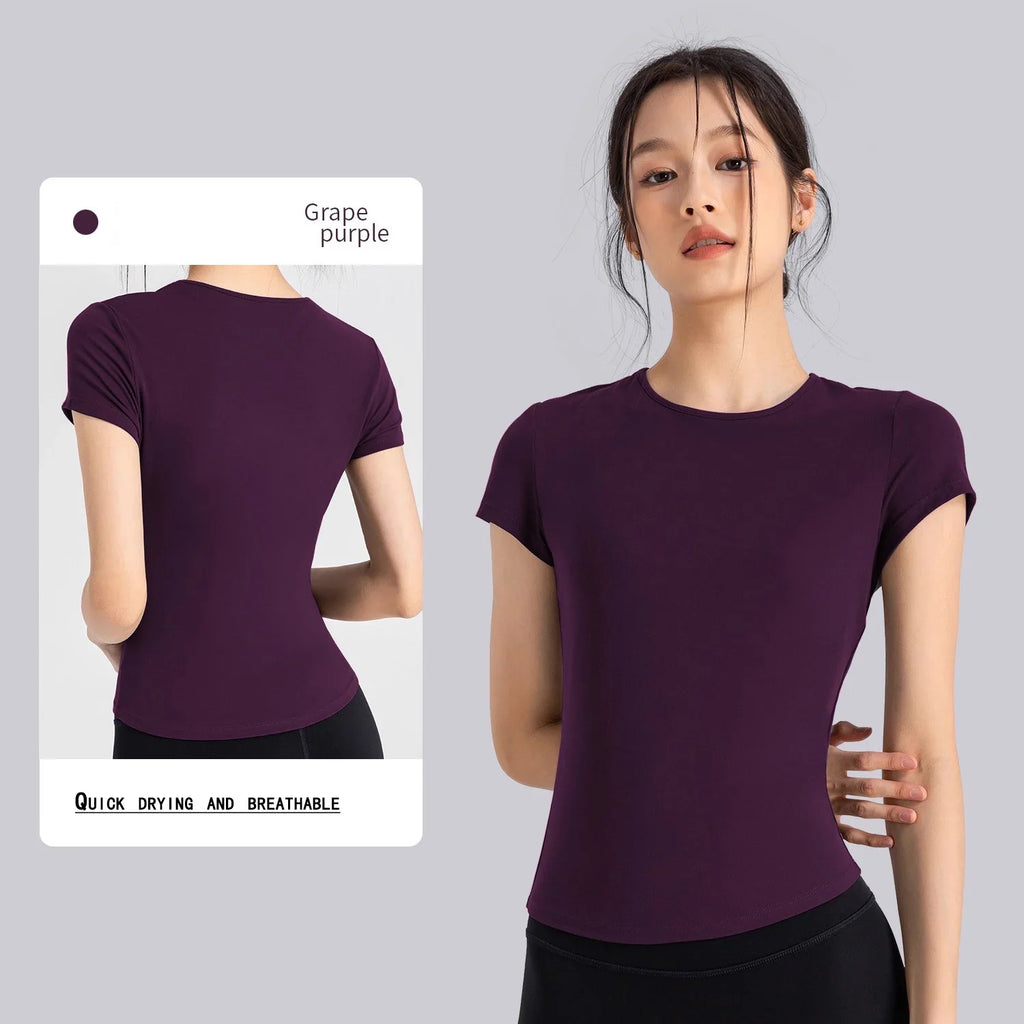 T-shirt de sport d'extérieur pour femmes, yoga, fitness, course à séchage rapide, entraînement, vêtements de sport pour femmes, vêtements d'exercice