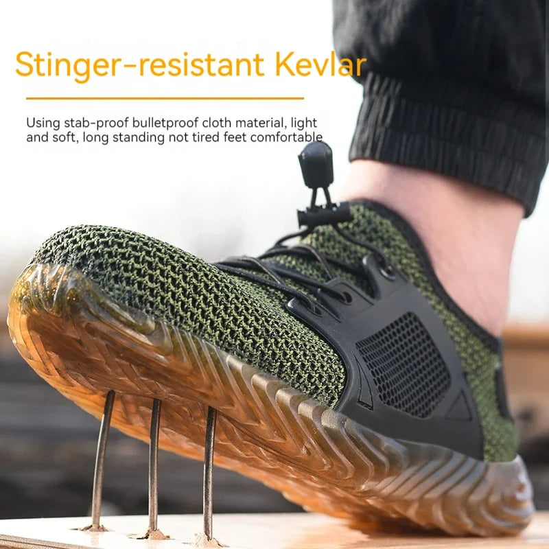 Chaussures de travail en maille pour hommes Baskets légères à embout en acier Bottes de travail indestructibles Chaussures de sécurité respirantes Bottes de travail de construction Chaussures