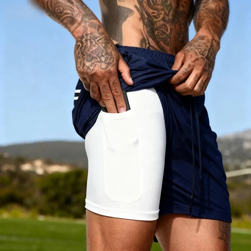 Short de sport pour homme, respirant, à double épaisseur 2 en 1, séchage rapide, pour la gym, le jogging, l'entraînement, coupe ajustée