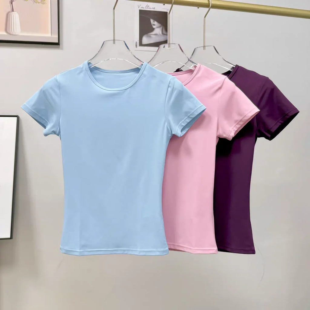 T-shirt de sport d'extérieur pour femmes, yoga, fitness, course à séchage rapide, entraînement, vêtements de sport pour femmes, vêtements d'exercice