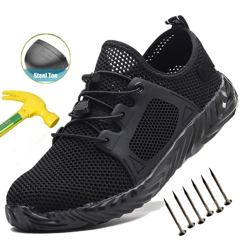 Chaussures de travail en maille pour hommes Baskets légères à embout en acier Bottes de travail indestructibles Chaussures de sécurité respirantes Bottes de travail de construction Chaussures