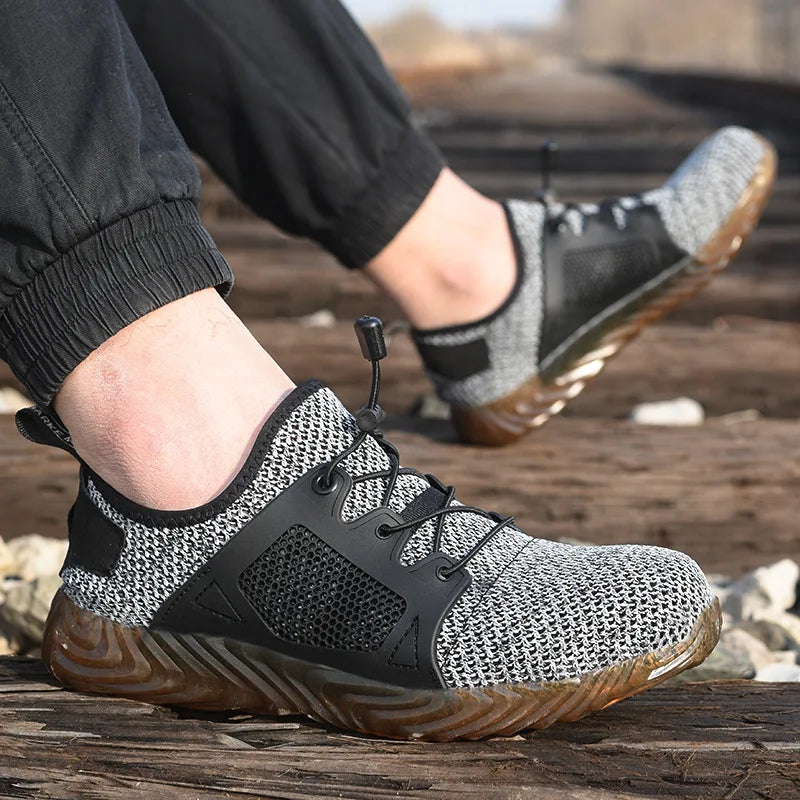 Chaussures de travail en maille pour hommes Baskets légères à embout en acier Bottes de travail indestructibles Chaussures de sécurité respirantes Bottes de travail de construction Chaussures