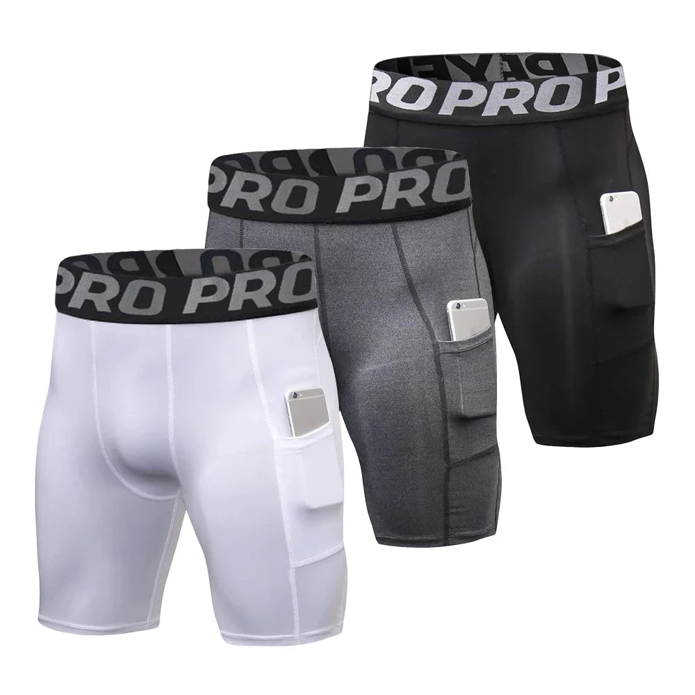 Shorts de sport pour hommes avec poches Leggings de compression d'entraînement pour hommes Caleçons en polyester pour hommes Collants athlétiques de course de basket-ball