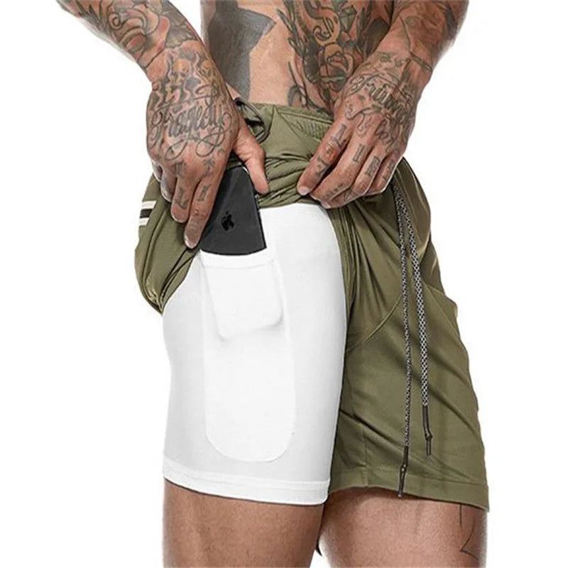 Short de sport pour homme, respirant, à double épaisseur 2 en 1, séchage rapide, pour la gym, le jogging, l'entraînement, coupe ajustée