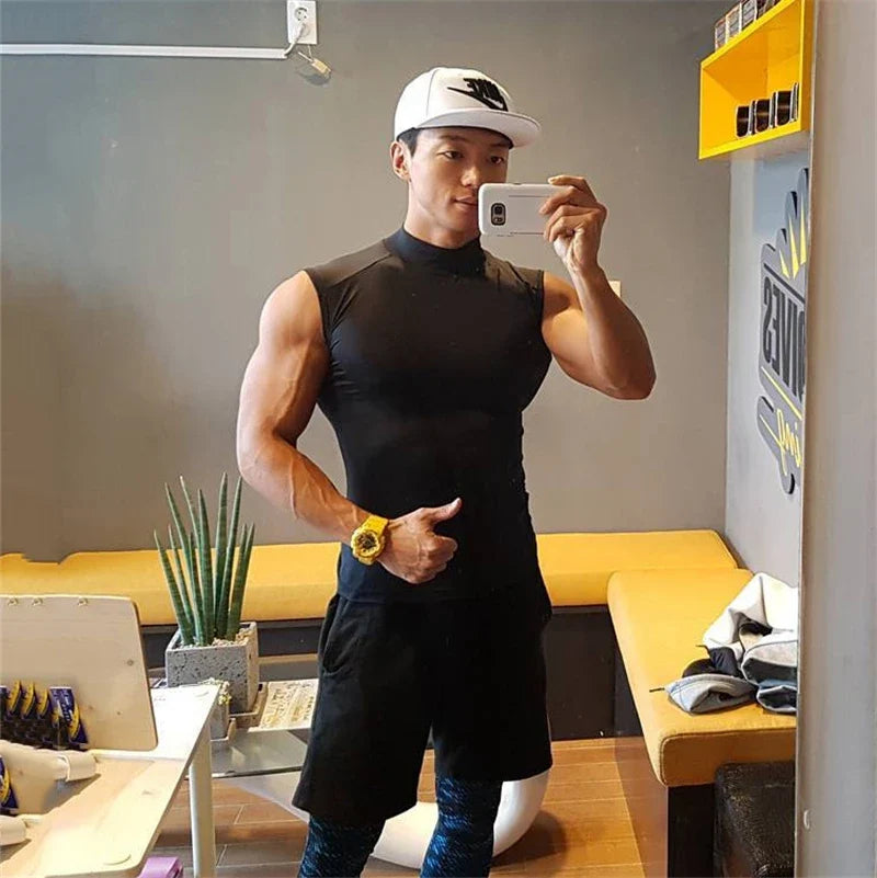 Débardeurs de compression de sport sans manches pour hommes, haut de musculation moulant, vêtements de fitness, gilets de sport pour hommes, débardeurs de musculation