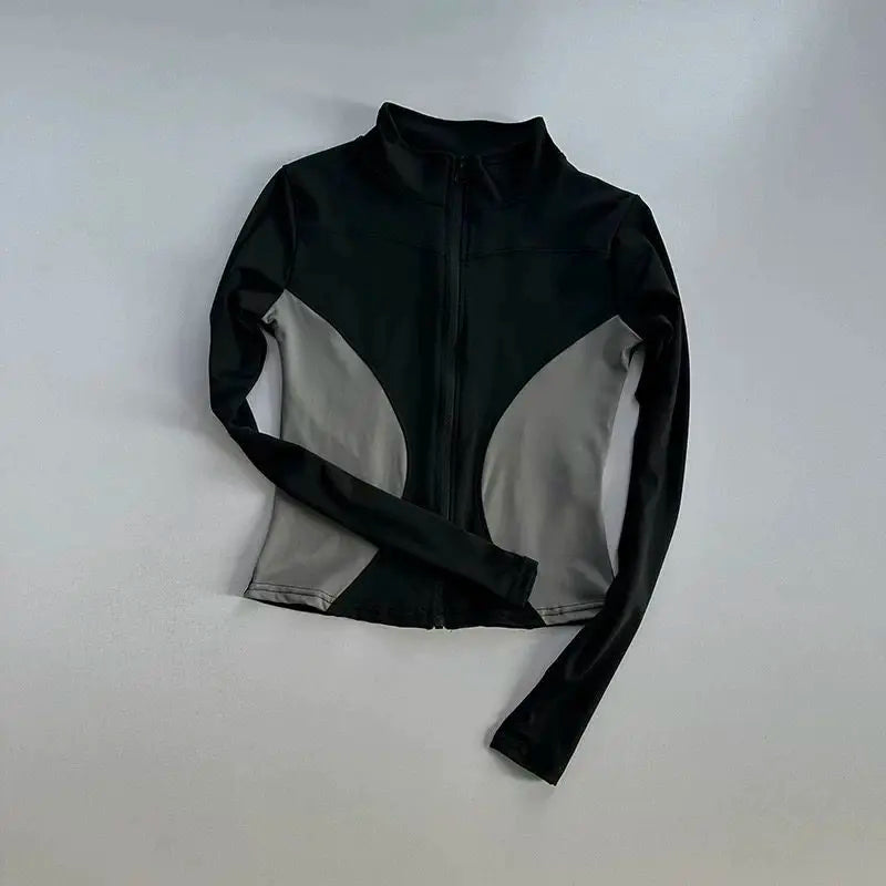 Veste de sport à manches longues pour femme, coupe ajustée, yoga, séchage rapide, cardigan zippé, col montant, course, fitness