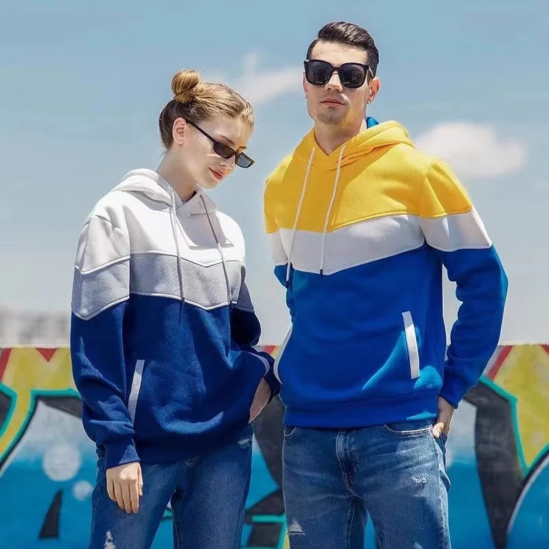 Sweat-shirt à capuche patchwork pour homme, pulls décontractés amples en molleton chaud, streetwear masculin, mode automne hiver, vêtements de sport d'extérieur
