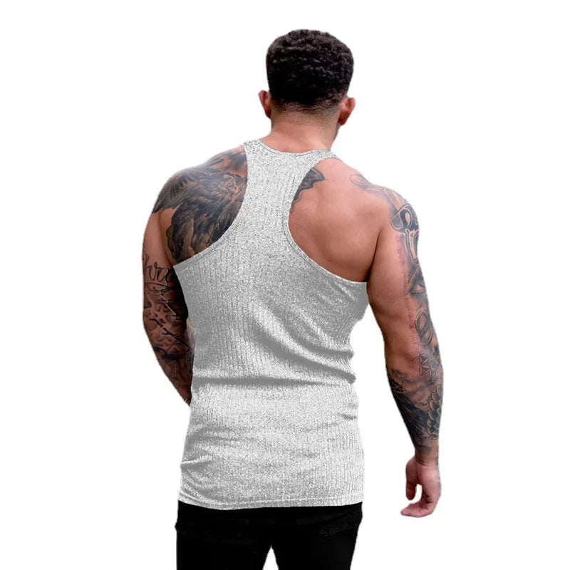 Débardeurs de fitness pour hommes, musculation, coupe ajustée, sans manches, chemise d'entraînement, mode, rayures verticales, tricoté, séchage rapide