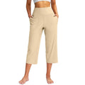 Pantacourt Élastique Taille Haute pour Femmes Coupe Ample Décontractée Jambe Large avec Poches Pantalon pour Femmes