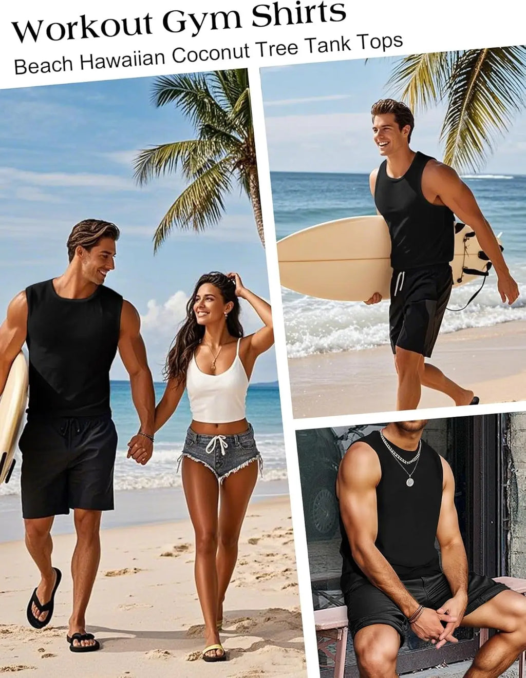 Débardeurs pour hommes, t-shirts d'entraînement sans manches, couleur unie, séchage rapide en polyester pour hommes, débardeurs de plage et t-shirts de sport d'été
