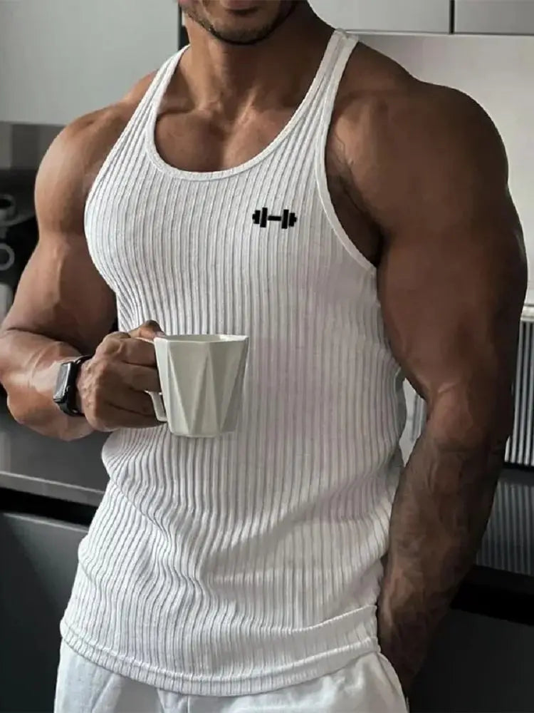 Débardeurs de fitness pour hommes, musculation, coupe ajustée, sans manches, chemise d'entraînement, mode, rayures verticales, tricoté, séchage rapide
