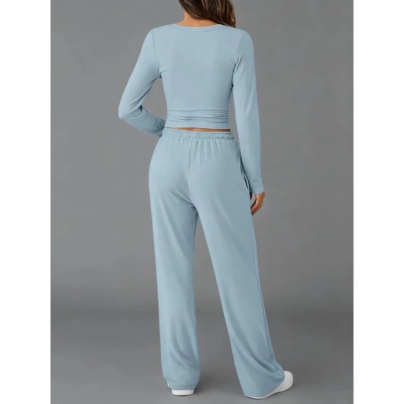 Ensemble de survêtement pour femme, mode européenne et américaine, décontracté, sport, automne hiver, couleur unie, cordon de serrage, manches longues