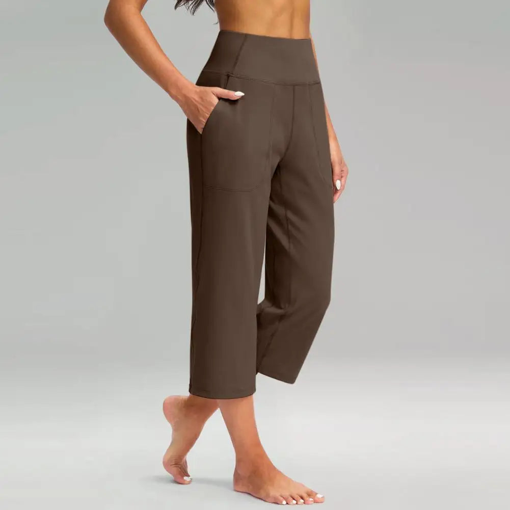 Pantacourt Élastique Taille Haute pour Femmes Coupe Ample Décontractée Jambe Large avec Poches Pantalon pour Femmes
