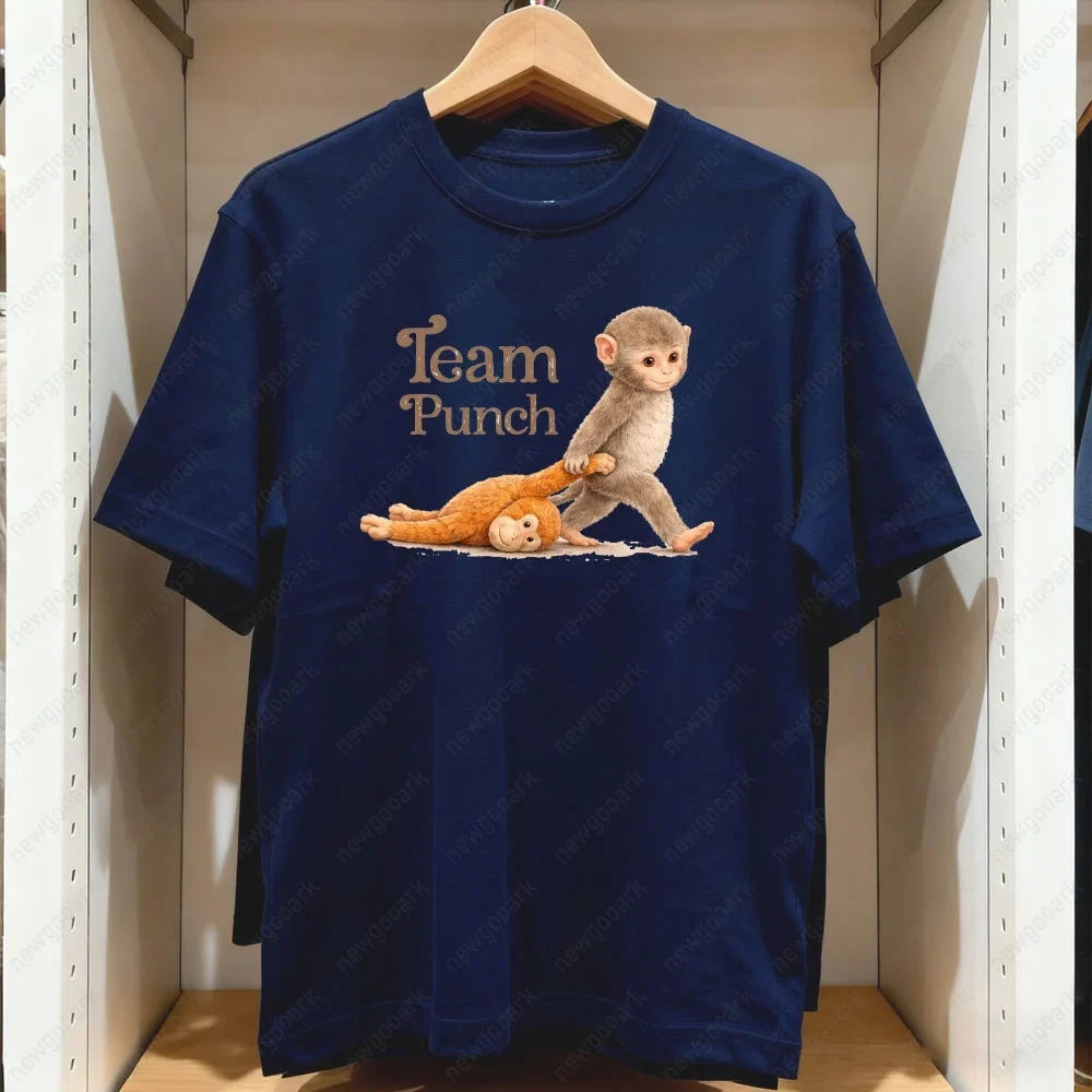 T-shirt imprimé Team Punch Monkey pour hommes et femmes, en coton pur, vêtements d'été, Harajuku, mode, manches courtes, unisexe